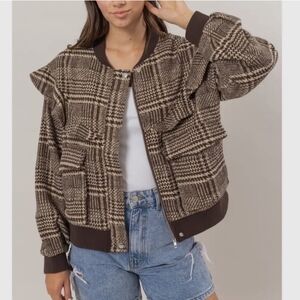 NWT ShopEvelyn Plaid Brown Women's Jacket - Size L